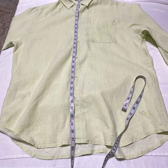 TOMMY BAHAMA 100% Linen Lime Green Relaxed Fit Long Sleeves Button Shirt, Large - Picture 11 of 12